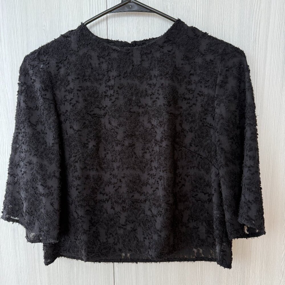 MNG Suit Textured Black Sheer Crop Top – XS